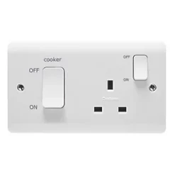 Crabtree Instinct 45A 2-Gang DP Cooker Switch & 13A DP Switched Socket White with LED -White Switches & Sockets Sales Store 126HV A2
