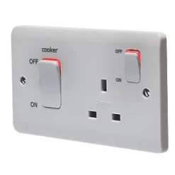 Crabtree Instinct 45A 2-Gang DP Cooker Switch & 13A DP Switched Socket White with LED