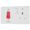 British General 800 Series 45A 2-Gang DP Cooker Switch & 13A DP Switched Socket White with LED