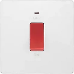 British General Evolve 45A 1-Gang 2-Pole Cooker Switch Pearlescent White with LED with White Inserts -White Switches & Sockets Sales Store 177PY A2