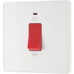 British General Evolve 45A 1-Gang 2-Pole Cooker Switch Pearlescent White with LED with White Inserts -White Switches & Sockets Sales Store 177PY A3