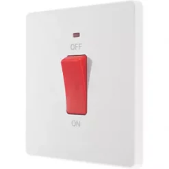 British General Evolve 45A 1-Gang 2-Pole Cooker Switch Pearlescent White with LED with White Inserts