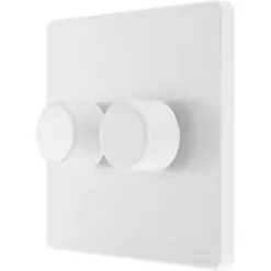 British General Evolve 2-Gang 2-Way LED Trailing Edge Double Push Dimmer with Rotary Control Pearlescent White with White Inserts