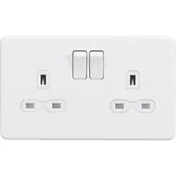 Knightsbridge SFR9000MW 13A 2-Gang DP Switched Double Socket Matt White with White Inserts
