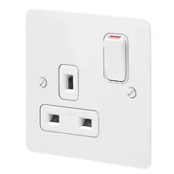 MK Edge 13A 1-Gang DP Switched Plug Socket White with Colour-Matched Inserts