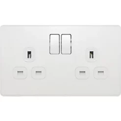 British General Evolve 13A 2-Gang SP Switched Socket Pearlescent White with White Inserts -White Switches & Sockets Sales Store 220RF A2