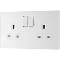 British General Evolve 13A 2-Gang SP Switched Socket Pearlescent White with White Inserts -White Switches & Sockets Sales Store 220RF A3