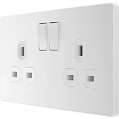 British General Evolve 13A 2-Gang SP Switched Socket Pearlescent White with White Inserts