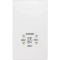 British General Evolve 2-Gang Dual Voltage Shaver Socket 115/240V Pearlescent White with White Inserts -White Switches & Sockets Sales Store 231RF A2