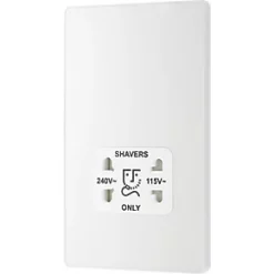 British General Evolve 2-Gang Dual Voltage Shaver Socket 115/240V Pearlescent White with White Inserts -White Switches & Sockets Sales Store 231RF A3