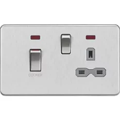 Knightsbridge SFR83MNBCG 45 & 13A 2-Gang DP Cooker Switch & 13A DP Switched Socket Matt White with LED with Colour-Matched Inserts