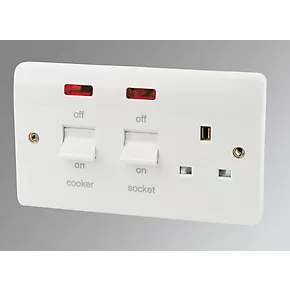 MK Logic Plus 45A 2-Gang DP Cooker Switch & 13A DP Switched Socket White with Neon 1 MK Logic Plus 45A 2-Gang DP Cooker Switch & 13A DP Switched Socket White with Neon