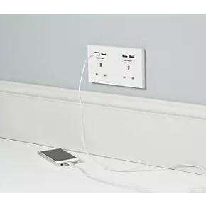 British General 900 Series 13A 2-Gang Unswitched Socket + 4.2A 4-Outlet Type A USB Charger White 4 British General 900 Series 13A 2-Gang Unswitched Socket + 4.2A 4-Outlet Type A USB Charger White - Image 4