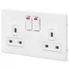 MK Aspect 13A 2-Gang DP Switched Plug Socket White with Neon with Colour-Matched Inserts