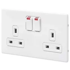 MK Aspect 13A 2-Gang DP Switched Plug Socket White with Neon with Colour-Matched Inserts