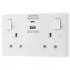 British General 800 Series 13A 2-Gang SP Switched Socket + 3A 2-Outlet Type A & C USB Charger White