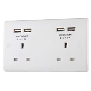 British General 800 Series 13A 2-Gang SP Unswitched Socket + 4.2A 4-Outlet Type A USB Charger White 1 British General 800 Series 13A 2-Gang SP Unswitched Socket + 4.2A 4-Outlet Type A USB Charger White
