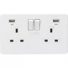 Knightsbridge SFR9904NMW 13A 2-Gang SP Switched Socket + 2.4A 2-Outlet Type A USB Charger Matt White with White Inserts