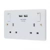 LAP 13A 2-Gang SP Switched Socket + 3.1A 2-Outlet Type A USB Charger White