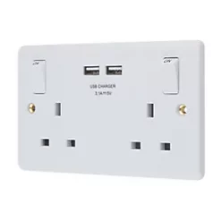 LAP 13A 2-Gang SP Switched Socket + 3.1A 2-Outlet Type A USB Charger White