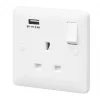 MK Base 13A 1-Gang DP Switched Socket + 2.4A 1-Outlet Type A USB Charger White with White Inserts
