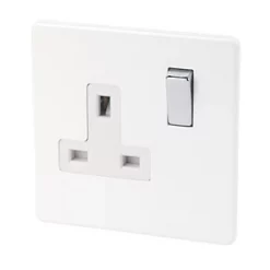 Varilight 13AX 1-Gang DP Switched Plug Socket Ice White with White Inserts