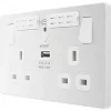 British General Evolve 13A 2-Gang SP Switched Double Socket With WiFi Extender + 2.1A 1-Outlet Type A USB Charger White with White Inserts