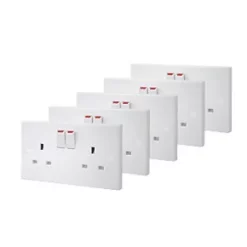 British General 900 Series 13A 2-Gang SP Switched Plug Socket White 5 Pack