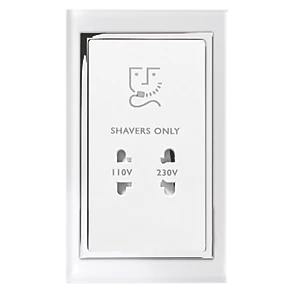Retrotouch Crystal 2-Gang Dual Voltage Shaver Socket 110 / 220V White Glass 2 Retrotouch Crystal 2-Gang Dual Voltage Shaver Socket 110 / 220V White Glass - Image 2