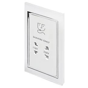 Retrotouch Crystal 2-Gang Dual Voltage Shaver Socket 110 / 220V White Glass 1 Retrotouch Crystal 2-Gang Dual Voltage Shaver Socket 110 / 220V White Glass