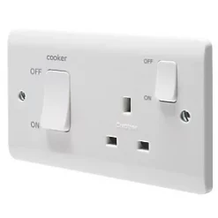 Crabtree Instinct 45A 2-Gang DP Cooker Switch & 13A DP Switched Socket White