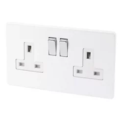 Varilight 13AX 2-Gang DP Switched Plug Socket Ice White with White Inserts