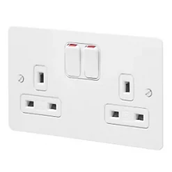 MK Edge 13A 2-Gang DP Switched Plug Socket White with Colour-Matched Inserts