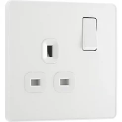 British General Evolve 13A 1-Gang SP Switched Socket Pearlescent White with White Inserts -White Switches & Sockets Sales Store 541RF A1