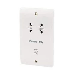 MK Logic Plus 2-Gang Dual Voltage Shaver Socket 115 / 230V White