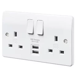 MK Logic Plus 13A 2-Gang DP Switched Socket + 2A 2-Outlet Type A USB Charger White