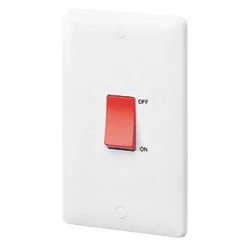 MK Base 45A 2-Gang DP Control Switch White with Red Inserts