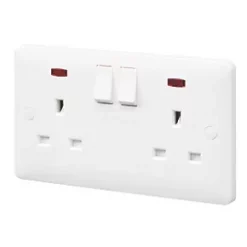 MK Base 13A 2-Gang SP Switched Socket White with Neon with White Inserts