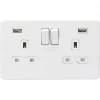 Knightsbridge SFR9224MW 13A 2-Gang SP Switched Socket + 2.4A 2-Outlet Type A USB Charger Matt White with White Inserts