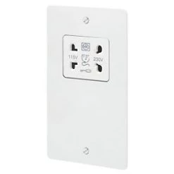 MK Edge 2-Gang Dual Voltage Shaver Socket 115 / 230V White with White Inserts