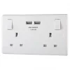 British General 800 Series 13A 2-Gang SP Switched Socket + 3.1A 2-Outlet Type A USB Charger White