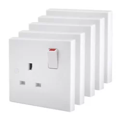 British General 900 Series 13A 1-Gang SP Switched Plug Socket White 5 Pack