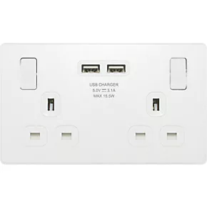 British General Evolve 13A 2-Gang SP Switched Socket + 3.1A 2-Outlet Type A USB Charger Pearlescent White with White Inserts 3 British General Evolve 13A 2-Gang SP Switched Socket + 3.1A 2-Outlet Type A USB Charger Pearlescent White with White Inserts - Image 3
