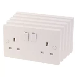 13A 2-Gang SP Switched Plug Socket White 5 Pack