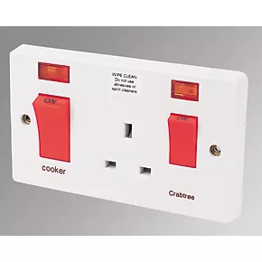 Crabtree Capital 45 A & 13A 2-Gang DP Cooker Switch & 13A DP Switched Socket White with Neon 1 Crabtree Capital 45 A & 13A 2-Gang DP Cooker Switch & 13A DP Switched Socket White with Neon