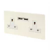 Varilight 13AX 2-Gang Unswitched Socket + 2.1A 2-Outlet Type A USB Charger White Chocolate with White Inserts