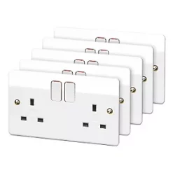 MK Logic Plus 13A 2-Gang DP Switched Plug Socket White 5 Pack