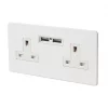 Varilight 13AX 2-Gang Unswitched Socket + 2.1A 2-Outlet Type A USB Charger Ice White with White Inserts