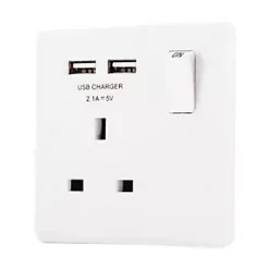 LAP 13A 1-Gang SP Switched Socket + 2.1A 2-Outlet Type A USB Charger White