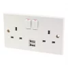 13A 2-Gang DP Switched Socket + 2.1A 2-Outlet Type A USB Charger White